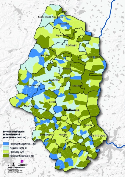Evolution de l'emploi au lieu de travail entre 1999 et 2010