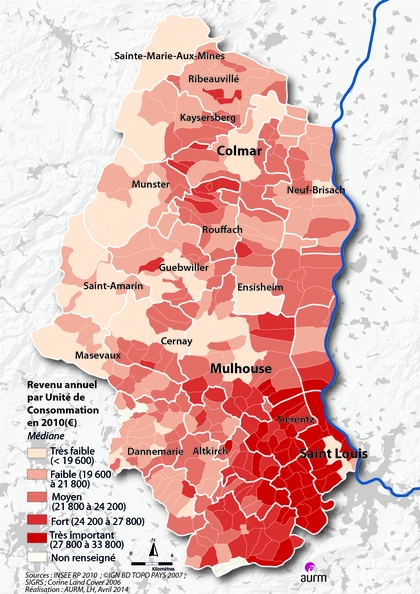 Revenu annuel par Unité de Consommation en 2010 dans le Haut-Rhin