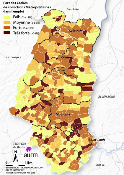 Part des cadres des fonctions métropolitaines dans l'emploi