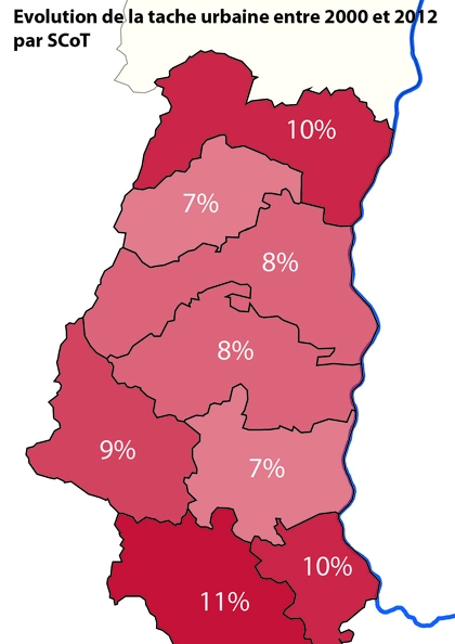 Evolution de la tache urbaine par SCoT 2000 - 2012