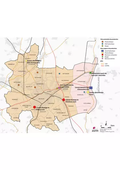 Les sites majeurs de production d'énergies renouvelables dans la région mulhousienne