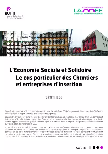 L'Economie Sociale et Solidaire : le cas particulier des chantiers et entreprises d'insertion - synthèse