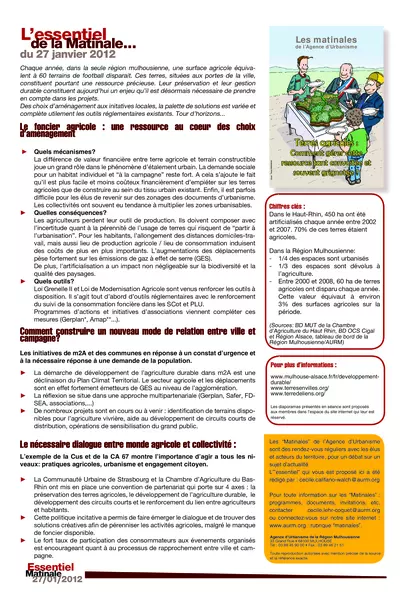 L'essentiel de la matinale du 27 janvier 2012 : terres agricoles : comment gérer cette ressource tant convoitée et souvent grignotée ?