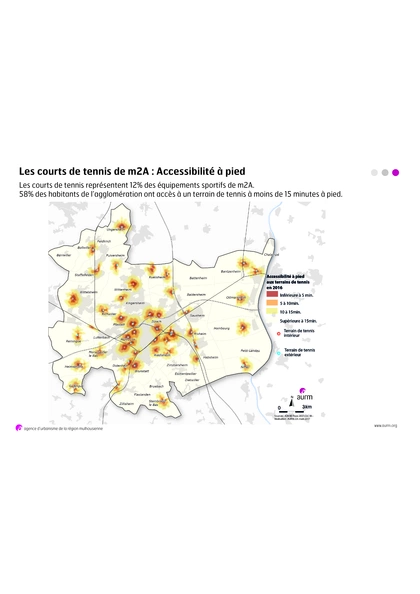 Accessibilité à pied aux courts de tennis, 2016 - m2A