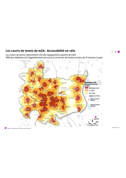 Accessibilité à vélo aux courts de tennis, 2016 - m2A