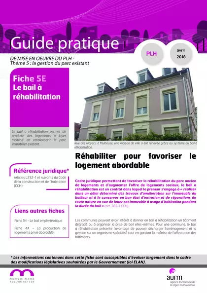 Guide pratique de mise en oeuvre du PLH - Programme Local de l'Habitat : thème 5E, le bail à réhabilitation