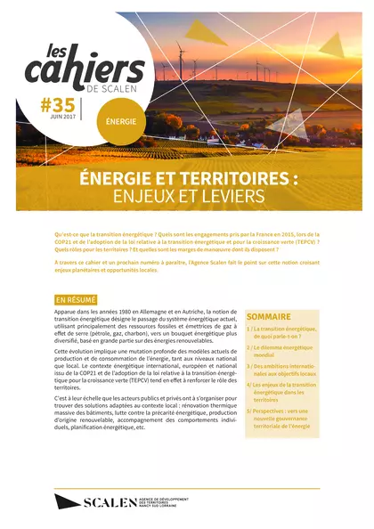 Les cahiers de Scalen n°35 - Energie et territoires : enjeux et leviers