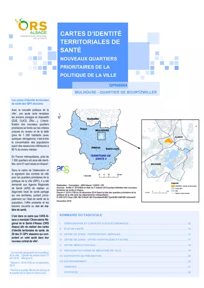 Cartes d'Identité Territoriales de Santé  Nouveaux Quartiers Prioritaires de la Politique de la Ville Mulhouse-Quartier de Bourtzwiller