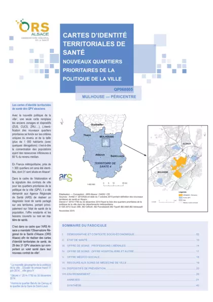 Cartes d'Identité Territoriales de Santé   Nouveaux Quartiers Prioritaires de la Politique de la Ville Mulhouse- Quartier du Péricentre