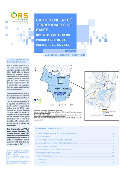 Cartes d'Identité Territoriales de Santé  Nouveaux Quartiers Prioritaires de la Politique de la Ville Mulhouse- Quartier Brustlein