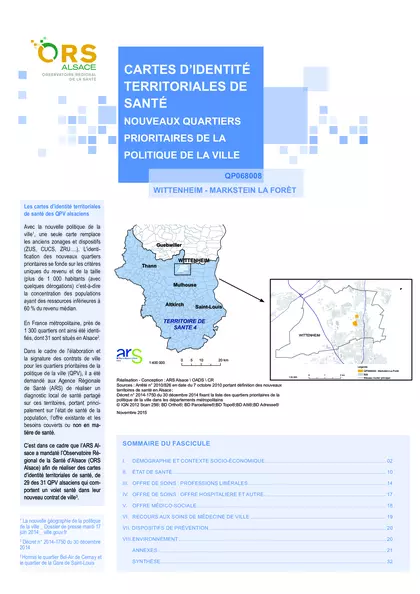 Cartes d'Identité Territoriales de Santé   Nouveaux Quartiers Prioritaires de la Politique de la Ville Markstein-La Forêt