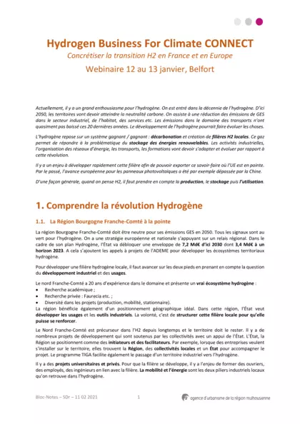 Hydrogen Business For Climate CONNECT Concrétiser la transition H2 en France et en Europe Webinaire 12 au 13 janvier, Belfort